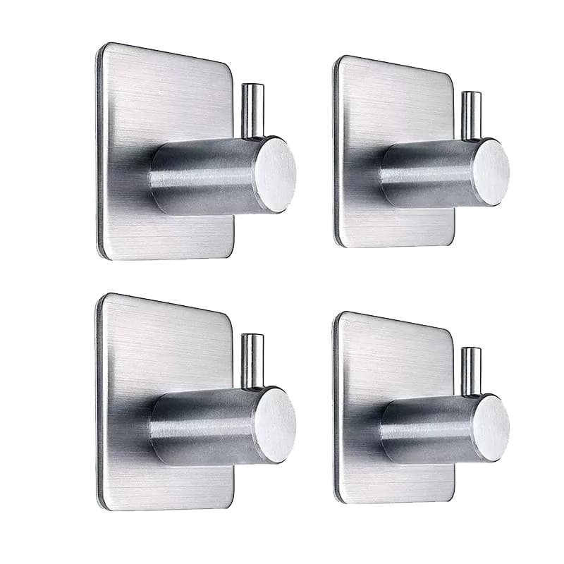 4 Ganchos de Aço Inoxidável 304 com Adesivo Reforçado - Suporta 8kg, Instalação Sem Furos