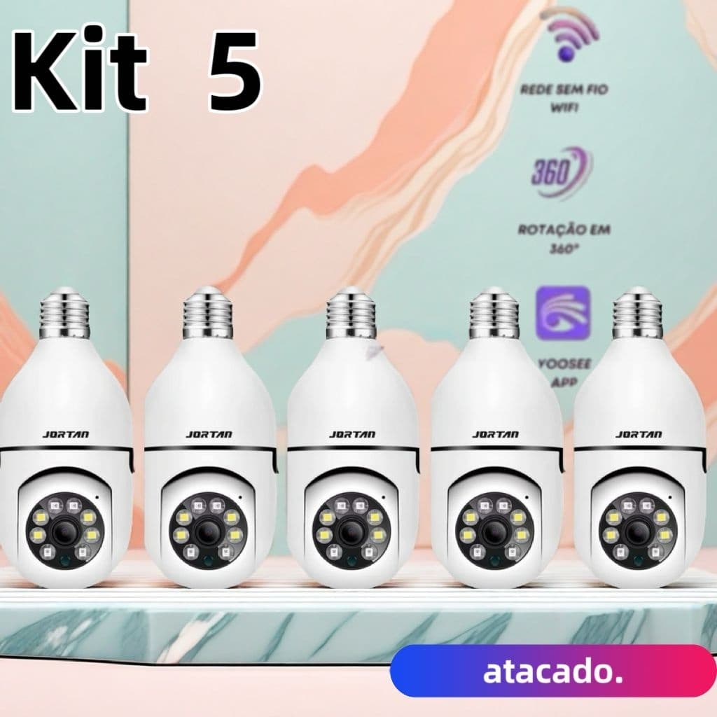 Kit Câmera de segurança a Prova D'água sem fio gira 360 com app Yousee full HD visão notturna Jortan JT-8177