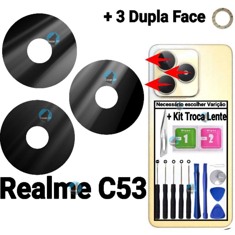 lente da Câmera Para Realme C53 vidro da Câmera Traseira Vidrinho Traseiro Realme C53 Rmx3760 + Dupla Face kit 3 unidade