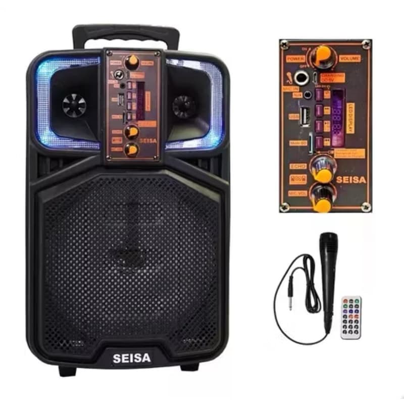 Caixa de Som Amplificada Karaokê Bluetooth 2000W Com Microfone e Controle Remoto