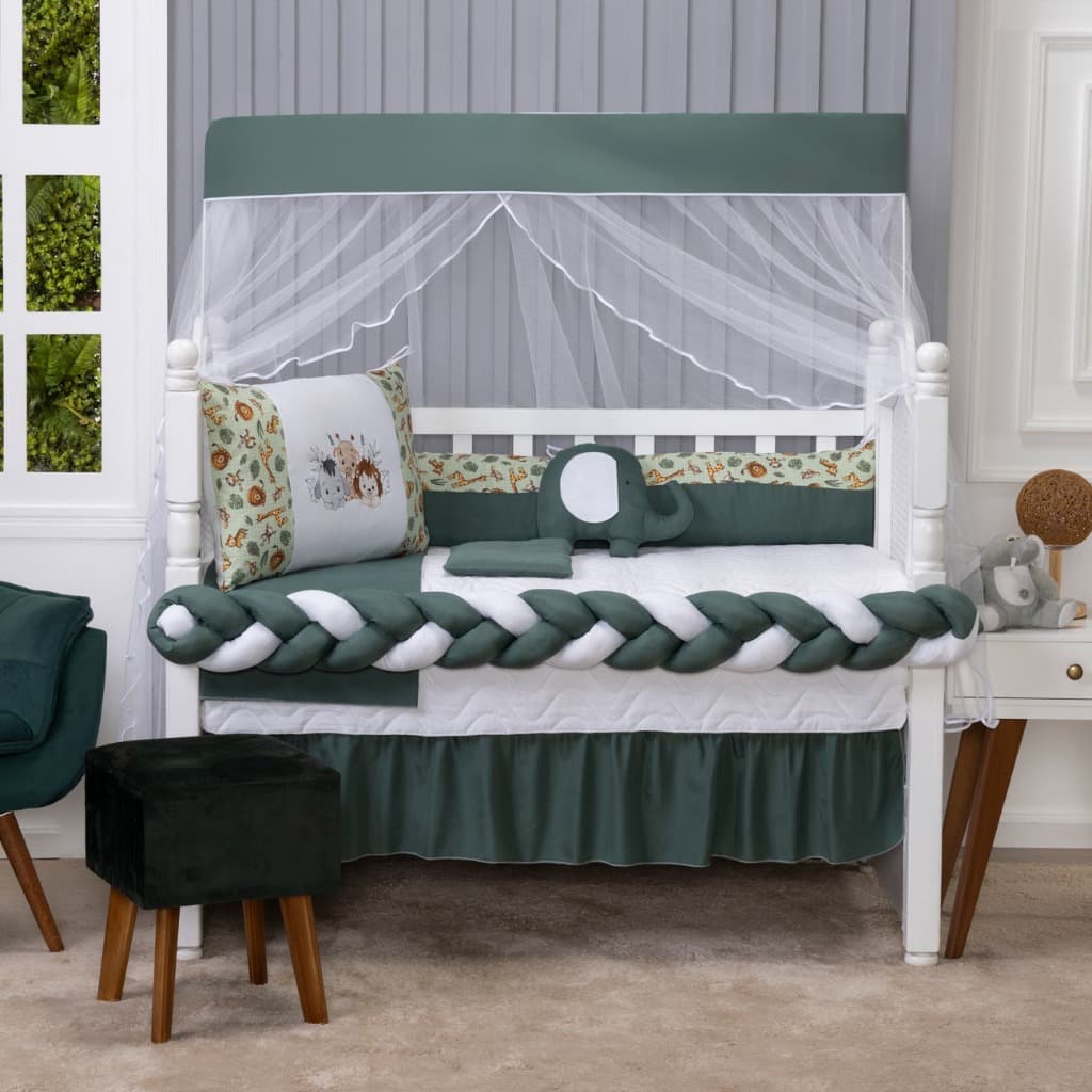 Kit Berço Safari Animais 10 Peças Menino Padrão Americano e Nacional Enxoval Maternidade