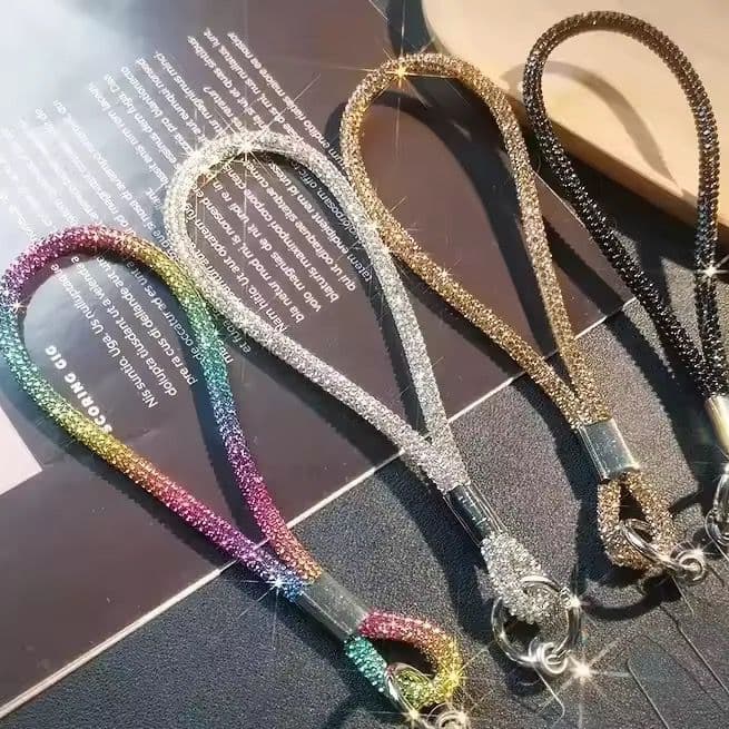 Cordão De Pulso Luxo Brilhante   Para Celular Resistente Com Adaptador Transparente 17 CM