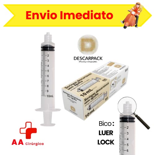 Seringa Descartável 10ml Bico Luer Lock S/AGULHA - Descarpack