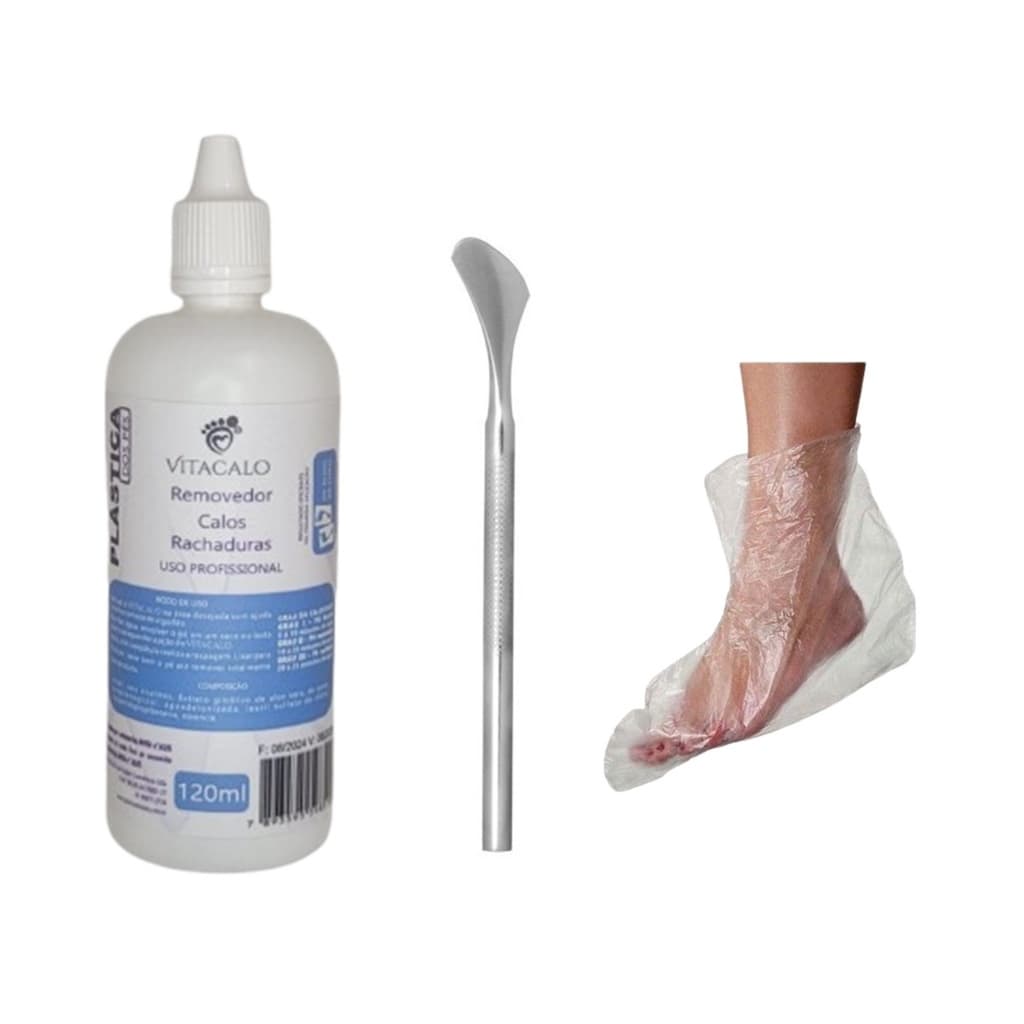 Removedor de Calosidade Vitacalo 120ml + Espátula + 10 Botinhas Descartáveis