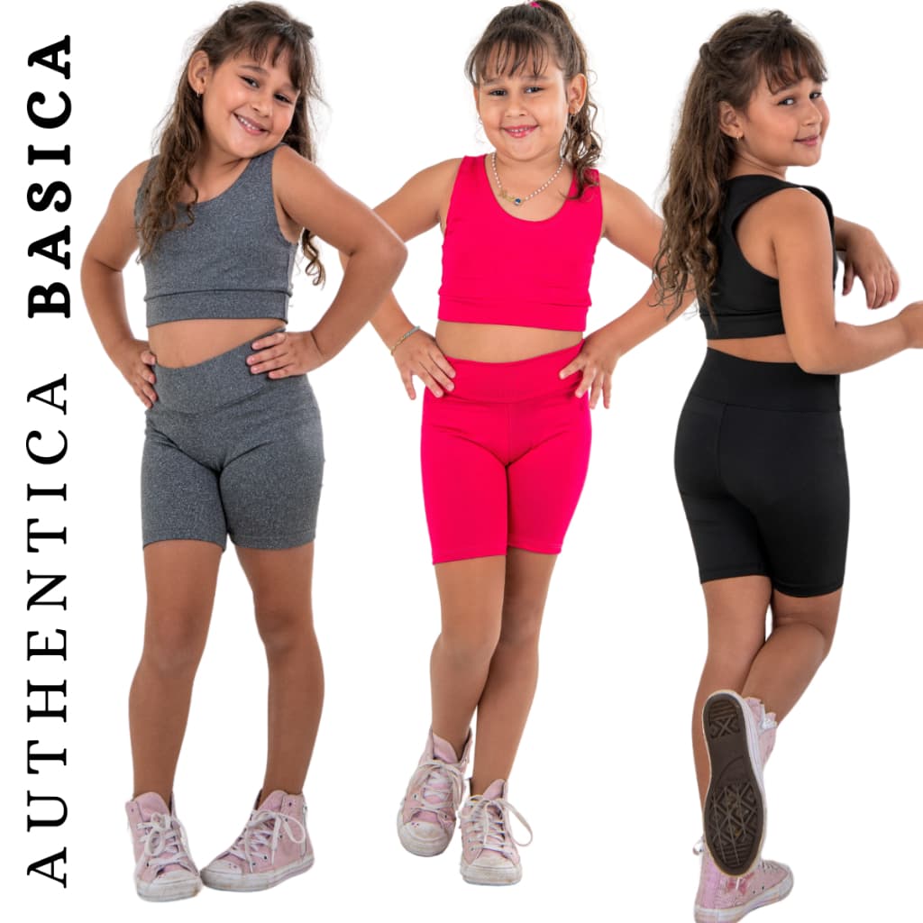 Kit 3 Conjunto Esportivo Infantil Meninas Short Legging + Top sem Bojo Esortes Uniforme
