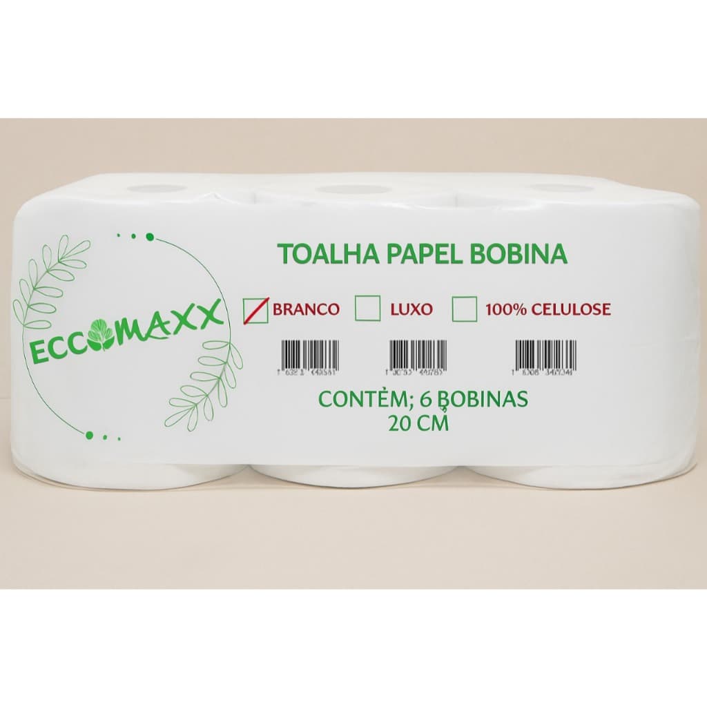 Bobina de auto corte toalha de papel c/ 6x200 metros Branco Eccomaxx