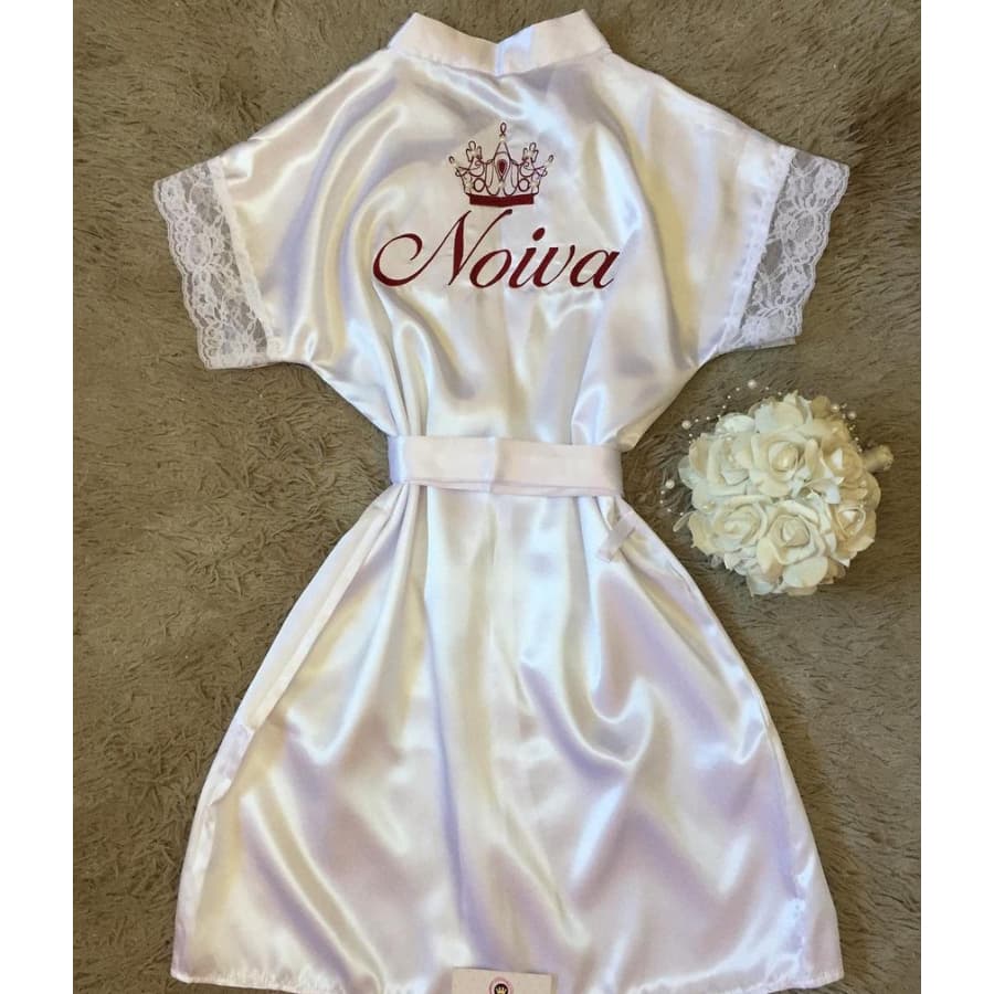 Robe de cetim Bordado Noiva Pronta Entrega Com Manga de Renda Noiva Casamento