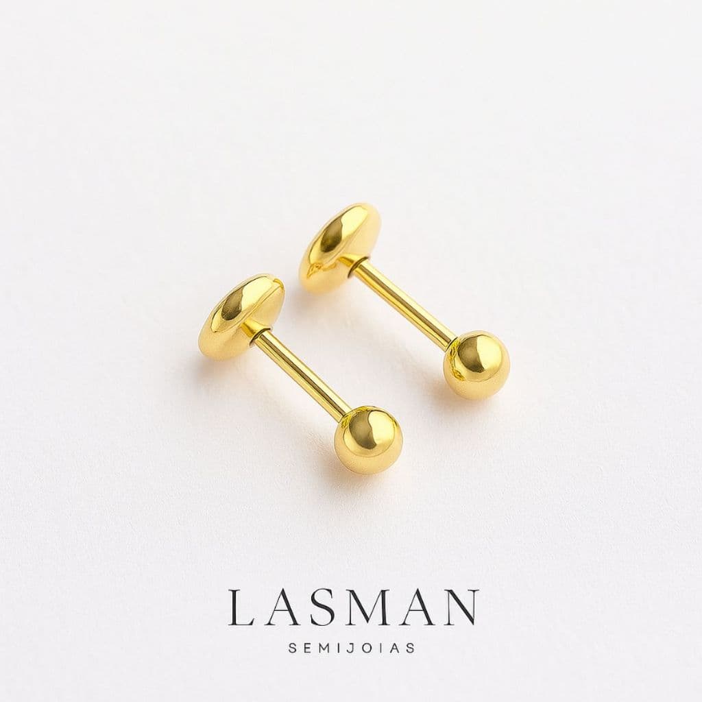 Brinco Infantil Bolinha Mini 3mm C/ Tarraxa Baby e Normal Antialérgico Banhado A ouro 18k