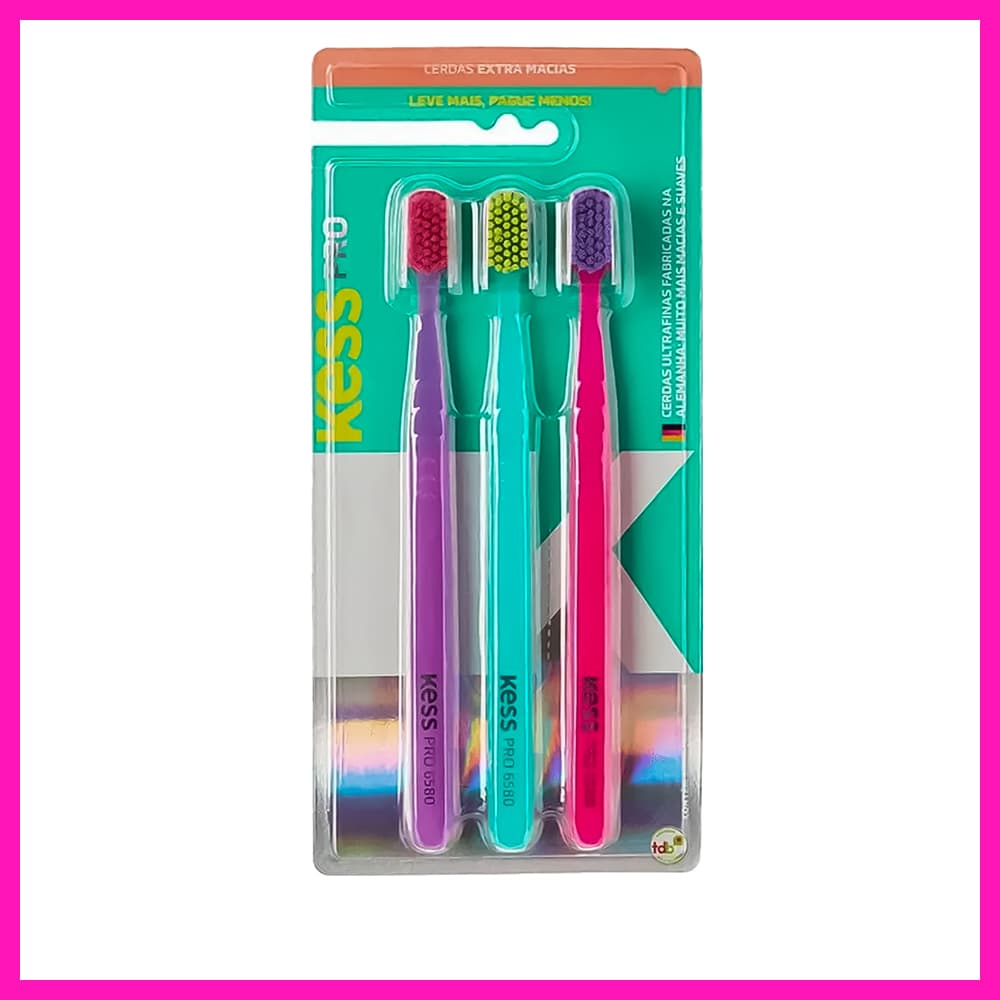 Kess Pro Pack 3 Escovas Dentais 6580 (Cerdas Ultrafinas Fabricadas na Alemanha)