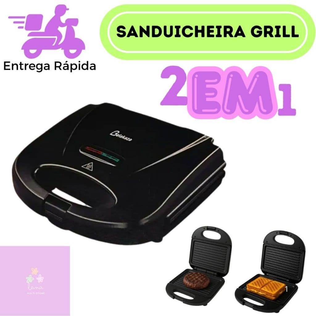 Sanduicheira Grill 2 em 1 800W 127V Ideal Para Lanches Rápidos e Grelhados