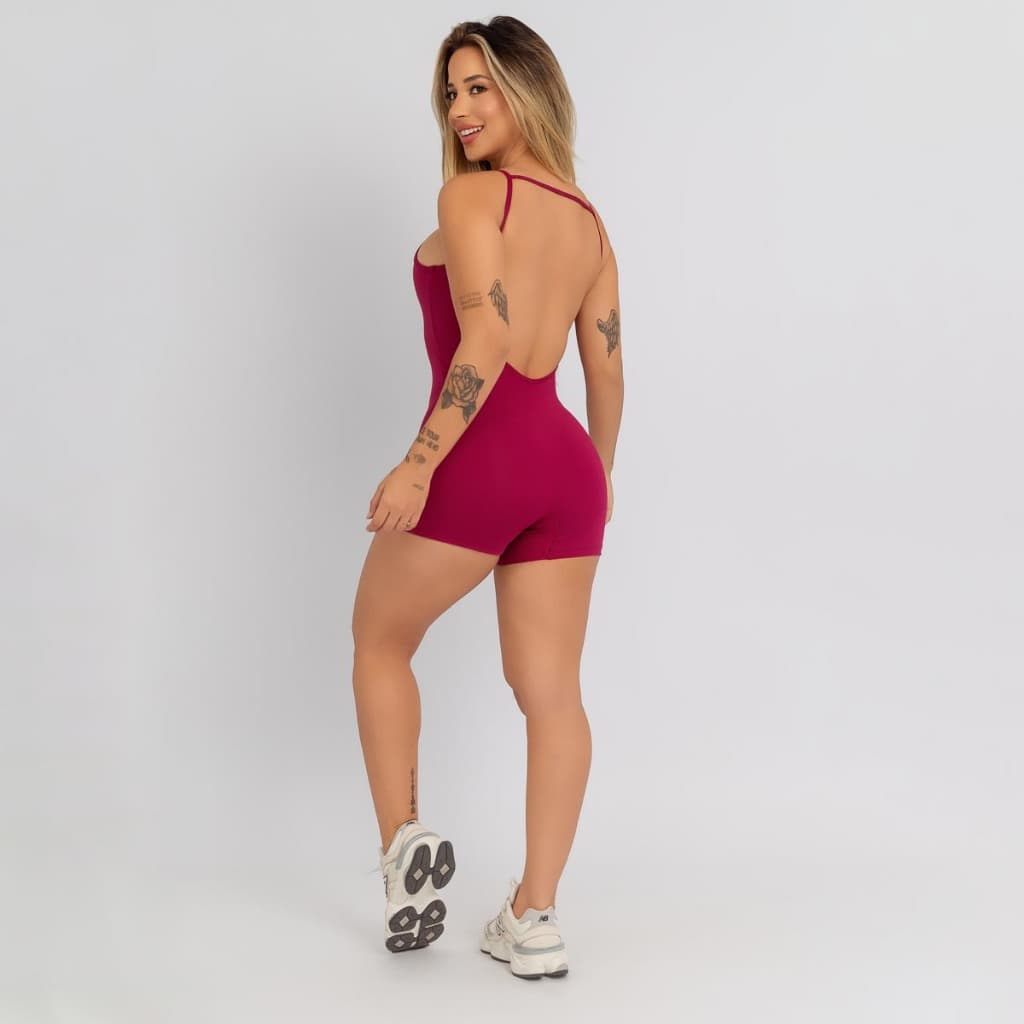 Macaquinho Costa Aberta Poliamida Academia Fitness Vinho Poliamida MC208