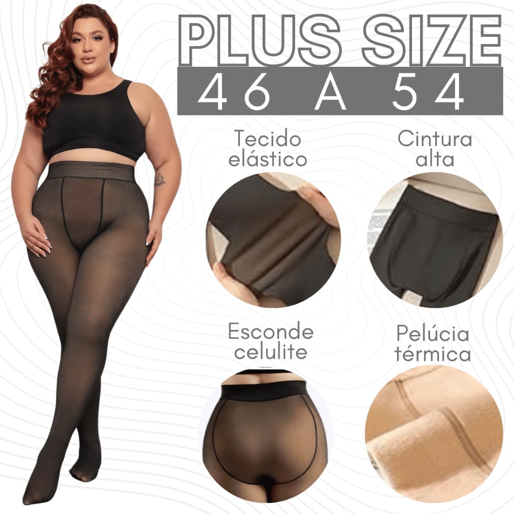 Meia Calça Quente Feminina Peluciada 50 ao 54 Plus Size 3XL/4XL Translucida Lã Pelinho Térmica C/ Pé