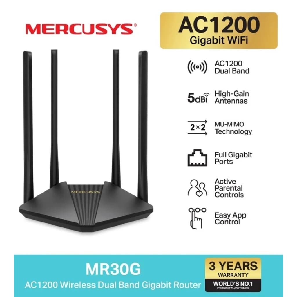 Roteador Mercusys Mr30g gigabit AC1200 Dual Band 2.4GHz 5GHz 4 Antenas Sinal Forte Longo Alcance