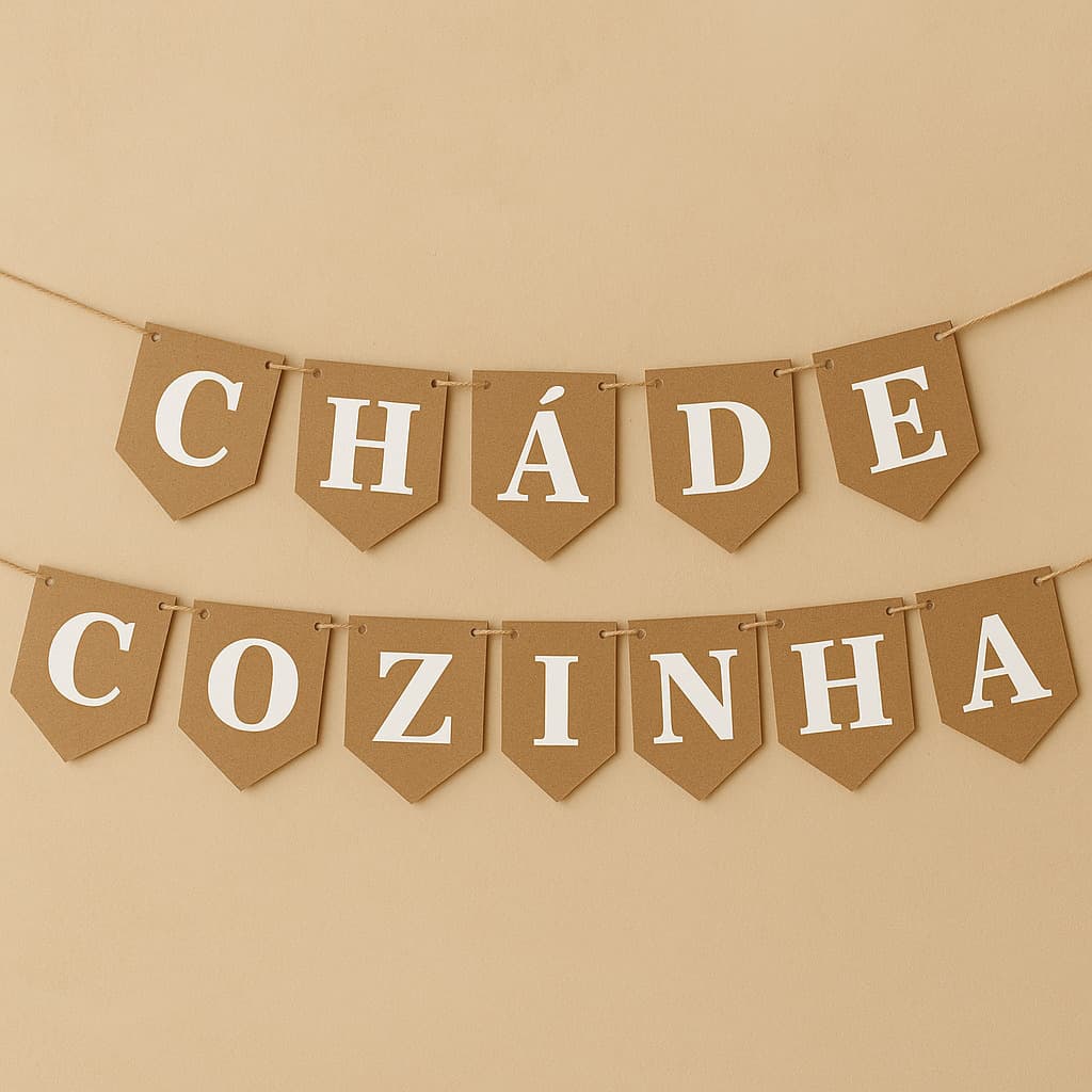 Faixa Bandeirinha Bandeirolas - 3D -  Chá de Cozinha / Chá de Casa Nova / CHÁ DE PANELA / CHÁ DE FRALDAS