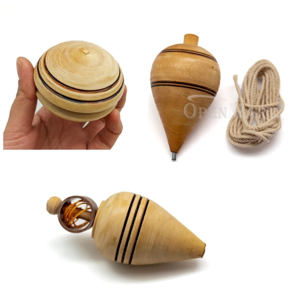 Brinquedo Pião de Madeira com Ponteira + Barbante / Ioiô / Pião de Apartamento