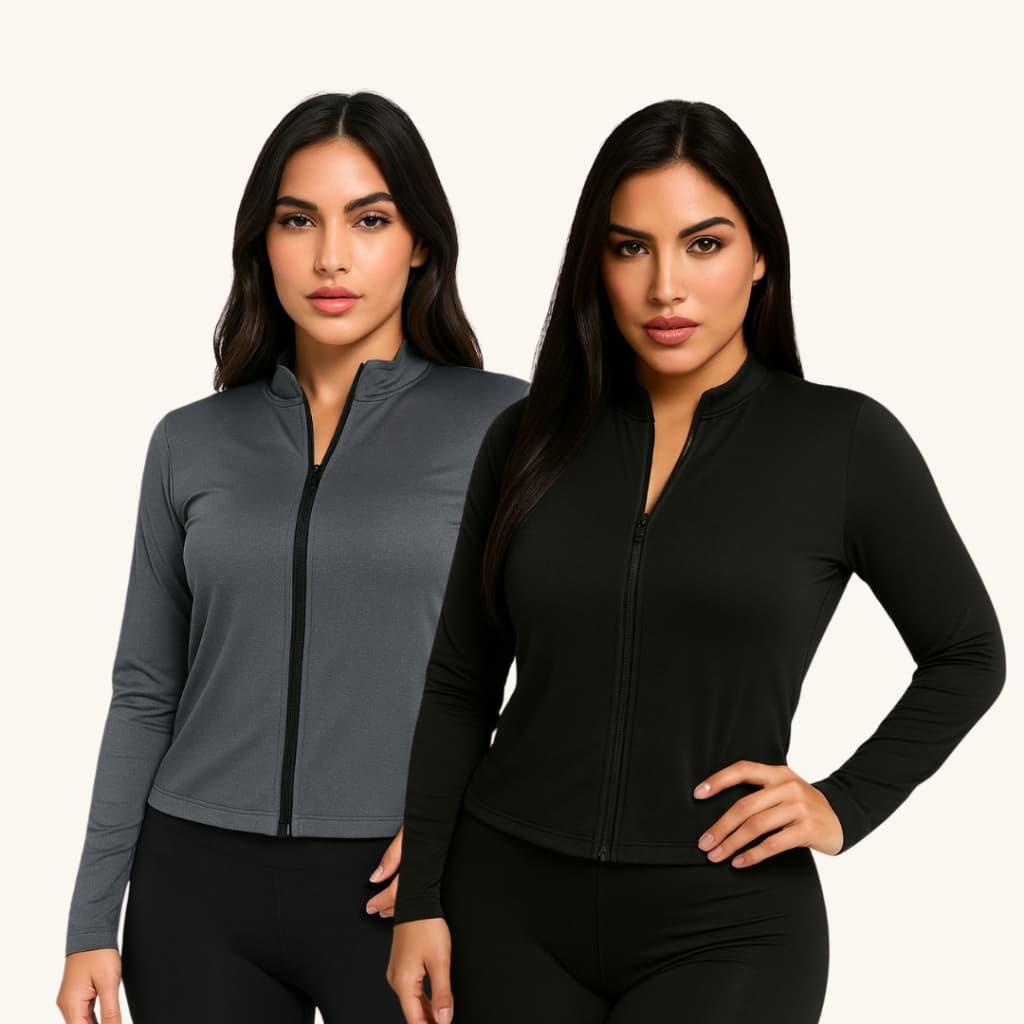 Kit 2 Casaco Dryfit Casaquinho Proteção Solar Zíper Slim Blusa Térmica Treino Academia Feminina