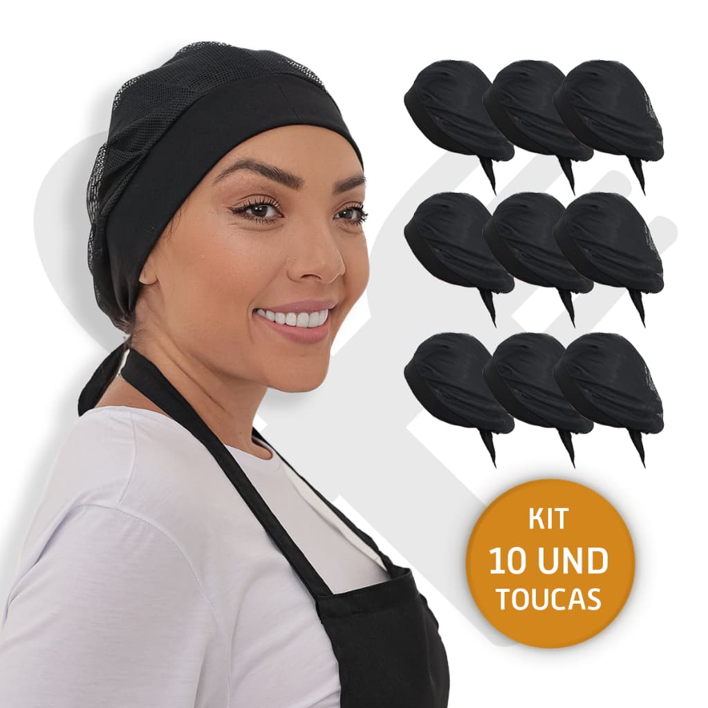 Kit Com 10 Touca Telinha e Malha Lavável Cozinha Restaurante Padaria