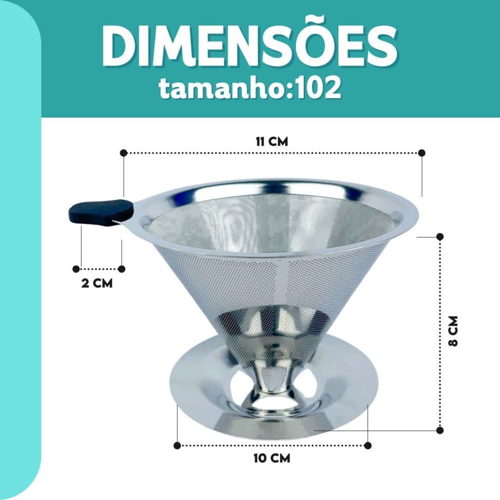 Filtro Coador de Café Inox 102 Reutilizável | Dispensa Papel | Café Mais Forte e Sustentável | Mz