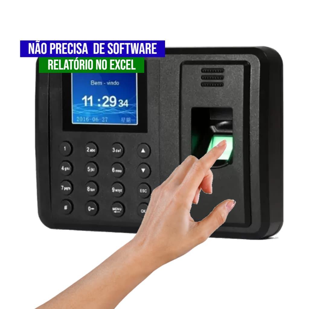 Relógio de Ponto Eletrônico com Biometria Display Colorido Teclas Emborrachadas Knup KP-1028