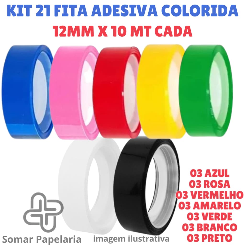 Fita Adesiva Colorida 12mm x 10m - Durex Colorido