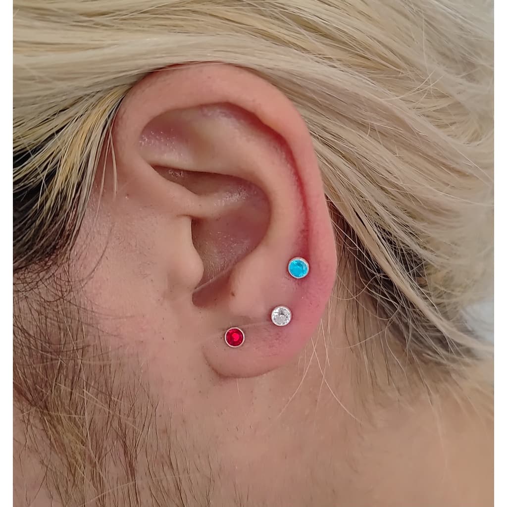 Brinco Zircônia Redonda 3mm de Prata 925 com Tarraxas Baby Cravação Embutida Pino com 0,9mm ( UNIDADE )