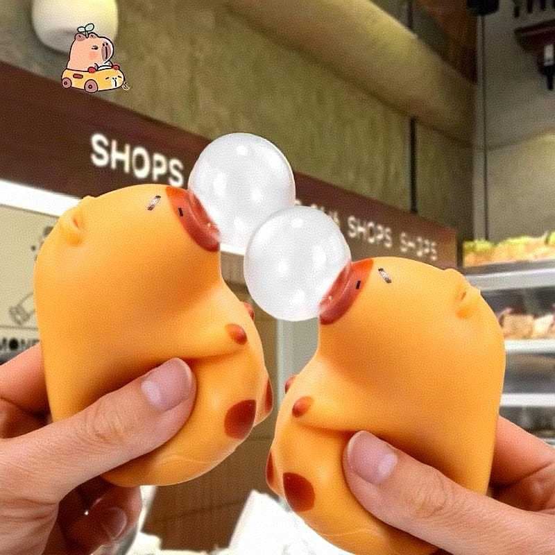 Brinquedo fofo de apertar para aliviar o estresse e soprar bolhas de capivara