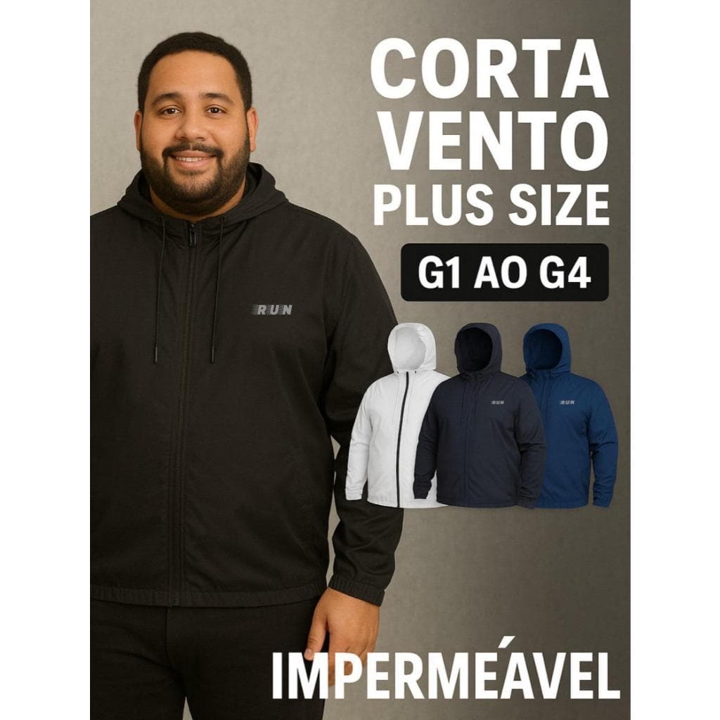 Jaqueta Blusa Corta Vento Run Training Plus Size G1 ao G4 Impermeável Outono e Inverno Masculina