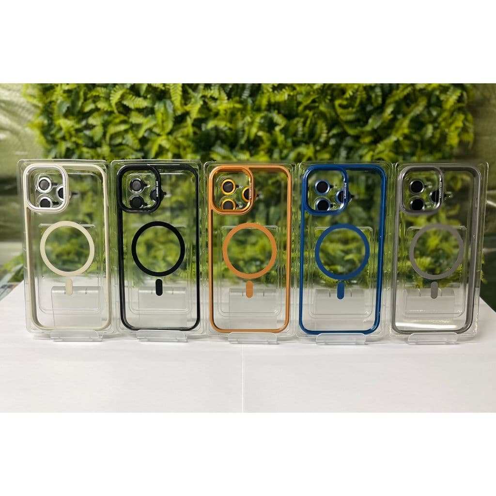 CAPA ACRILÍCA TRANSPARENTE MAGSAFE LATERAIS ESTILO COURO PRA IPHONE