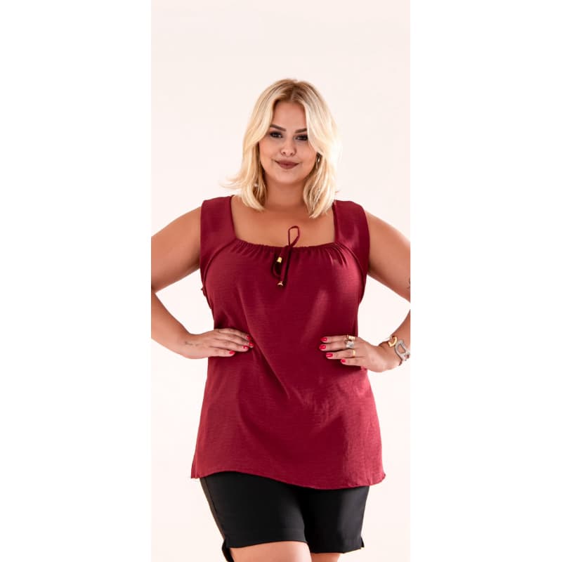 Blusa Plus Size Feminina Franzida Duna Leve com Amarração Frontal Moda Maior