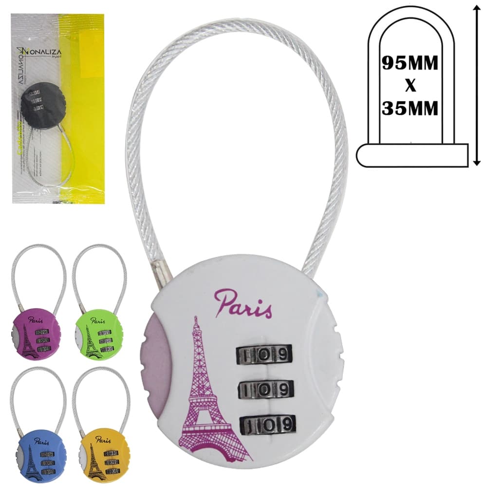 Cadeado Redondo –Colorido Trava com Cabo de Aço para Mala e Mochila Viagem/Bagagem/Armario/Academia