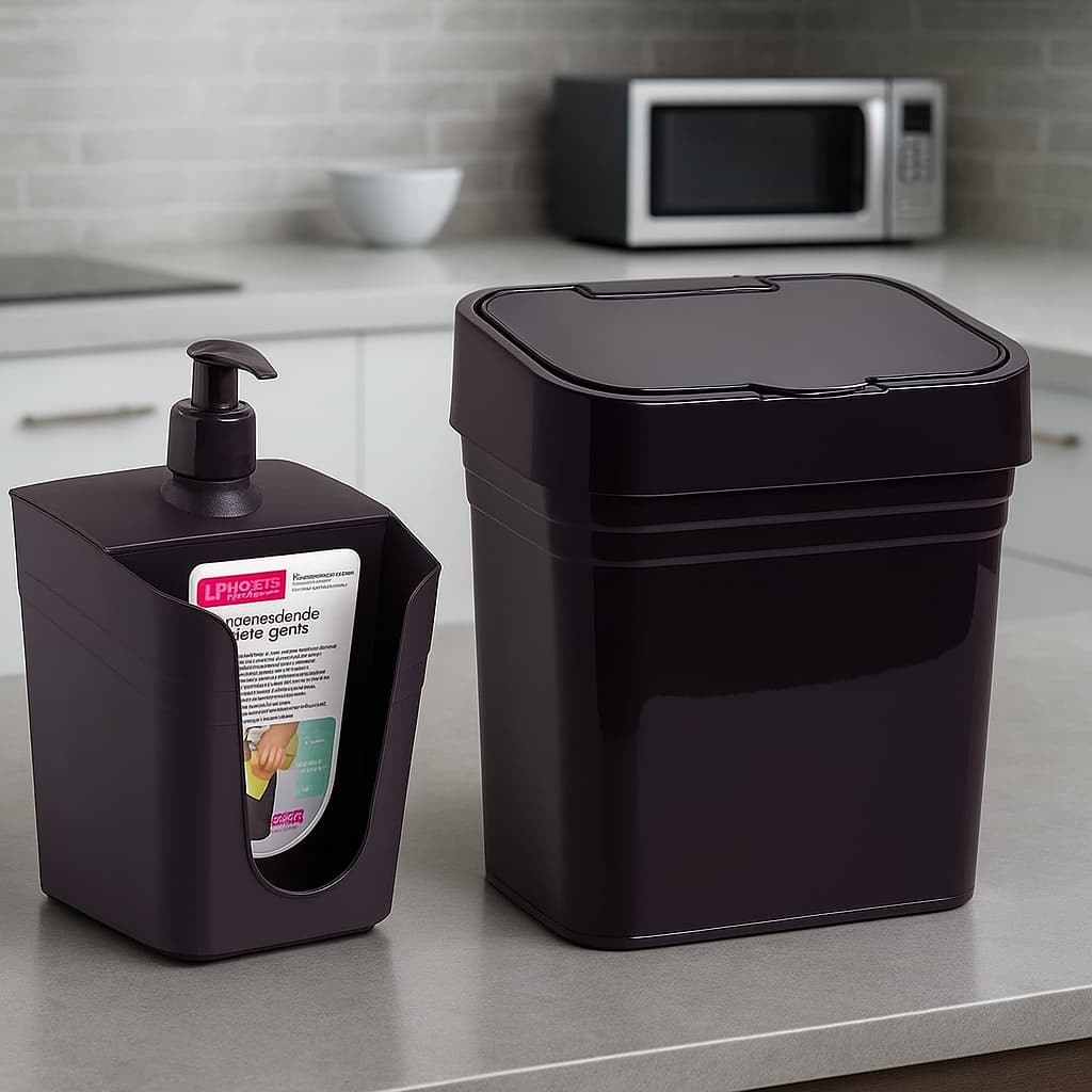 Kit Limpeza Dispensador de Detergente e Lixeira Para Pia de Cozinha Moderno Banheiro e Cozinha