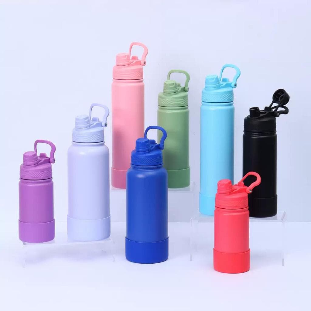 Garrafa térmica Academia Com Silicone 400/600/800ML com Alça em Aço Inoxidável e Isolamento