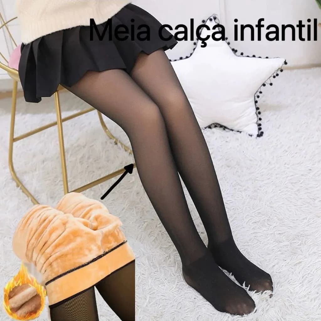 ROMANTIC CROWN Meia Calça Infantil Térmica Forrada Peluciada Translúcida de Lã Super Elástica Slim