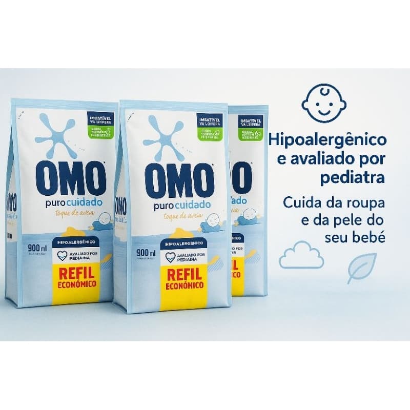 kit 3 Refis sabão líquido omo puro cuidado 900ml