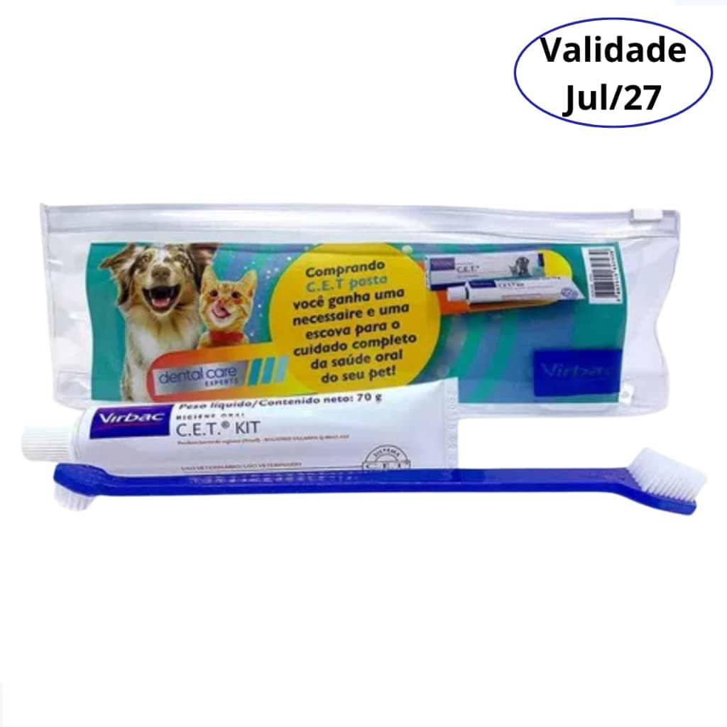 Kit Saúde Oral Virbac Cet Pasta + Necessaire + Escova para Cães e Gatos
