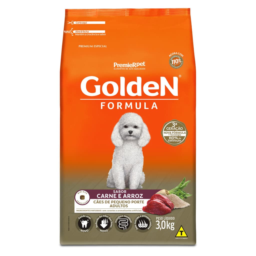 Ração Golden Cães Adultos Raças Pequenas Mini Bits Carne 3kg