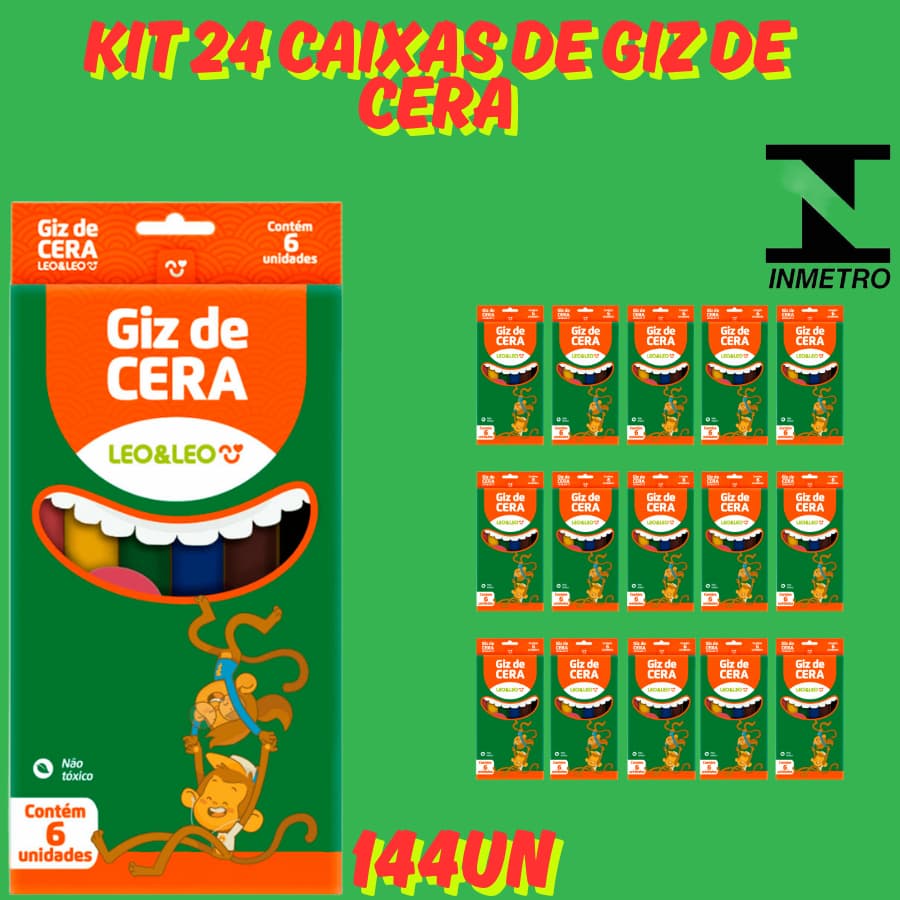 Kit 24 Caixas Giz de Cera Fino 88mm 6 Cores Leo&Leo Artigo Escolar Artigos de Arte Pintura Desenho