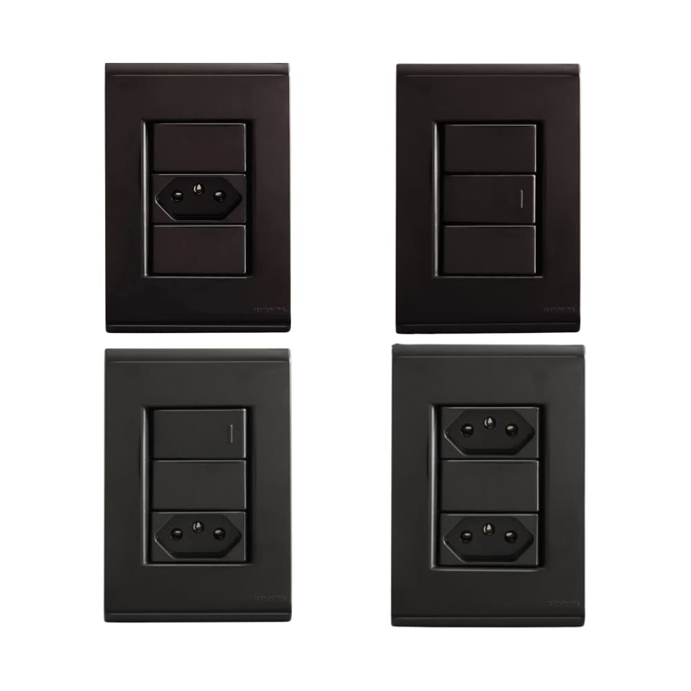Conjunto Placa Tomadas Interruptor 10A 250V 20A/250V Tramontina Linha Liz Grafite
