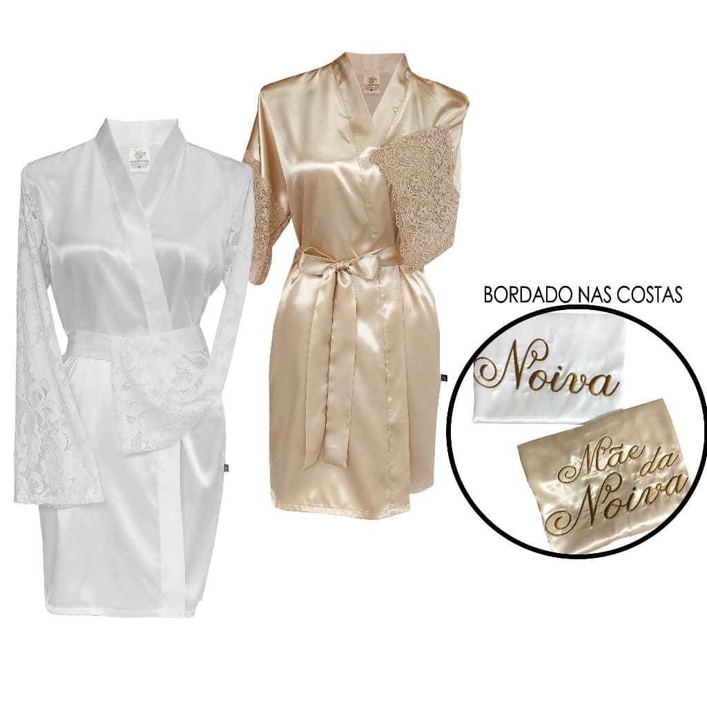 Kit com 2 Robes, sendo 1 manga longa de renda e 1 manga curta de renda - noiva, mãe da noiva, casamento