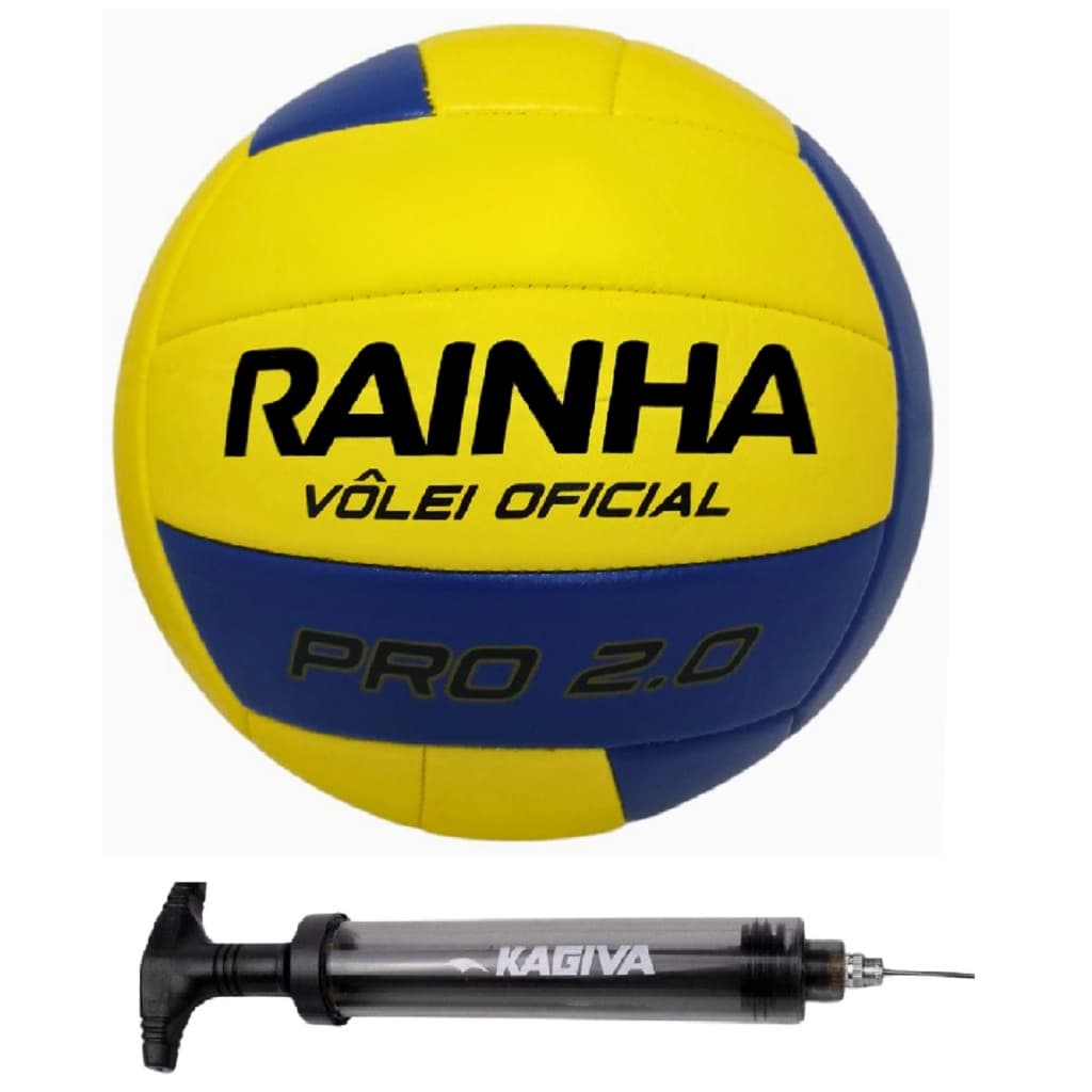 BOLA RAINHA VOLEI OFICIAL PRÓ 2.0 + BOMBA DE AR KAGIVA DUPLA AÇÃO