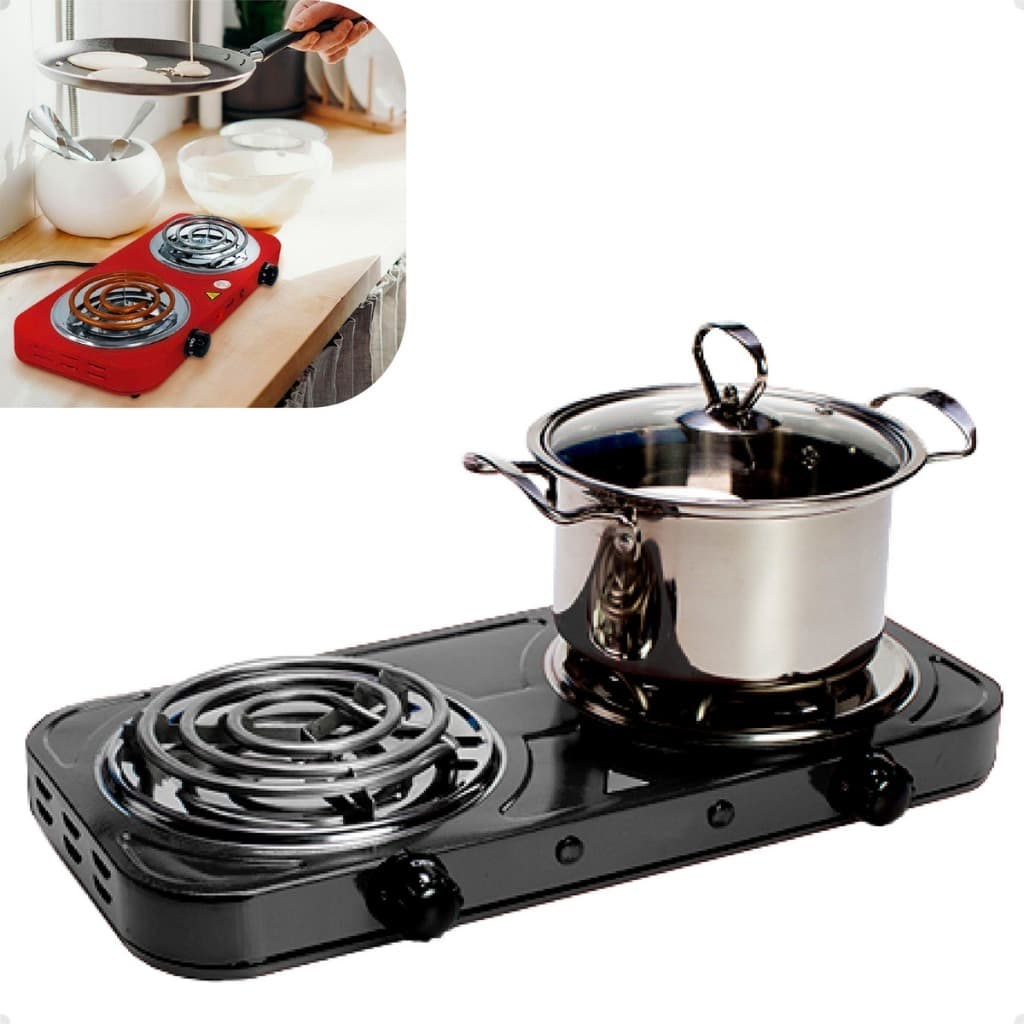 Mini Fogareiro Fogão Elétrico Portátil 2000w Cooktop Camping 2 Bocas Até 600º Top