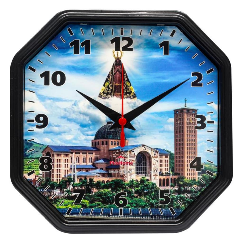 Relogio de Parede Oitavado Gama Preto Basílica Nossa Senhora de Aparecida