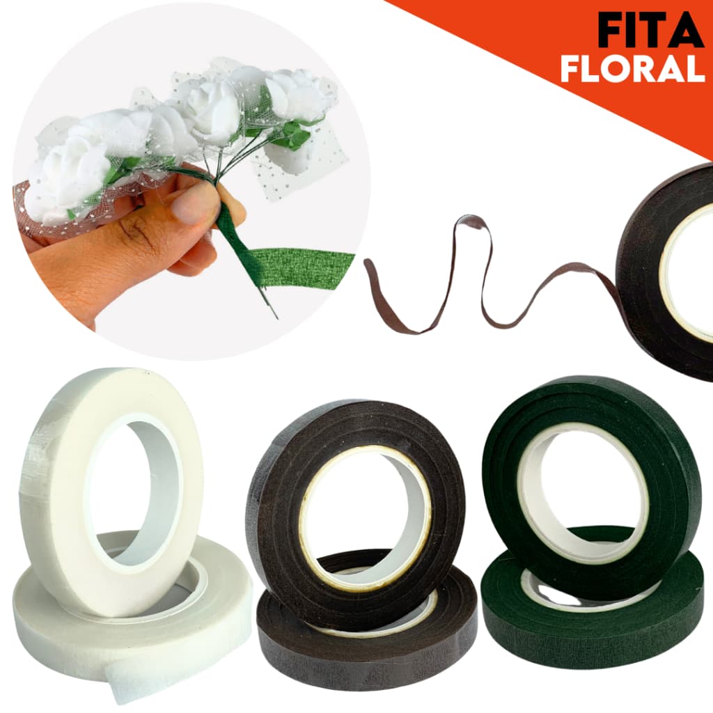 Fita Floral 12mm - Com 2 UN - Flexível, Fácil de Usar, Ideal para Flores Artificiais e Buquês - MN