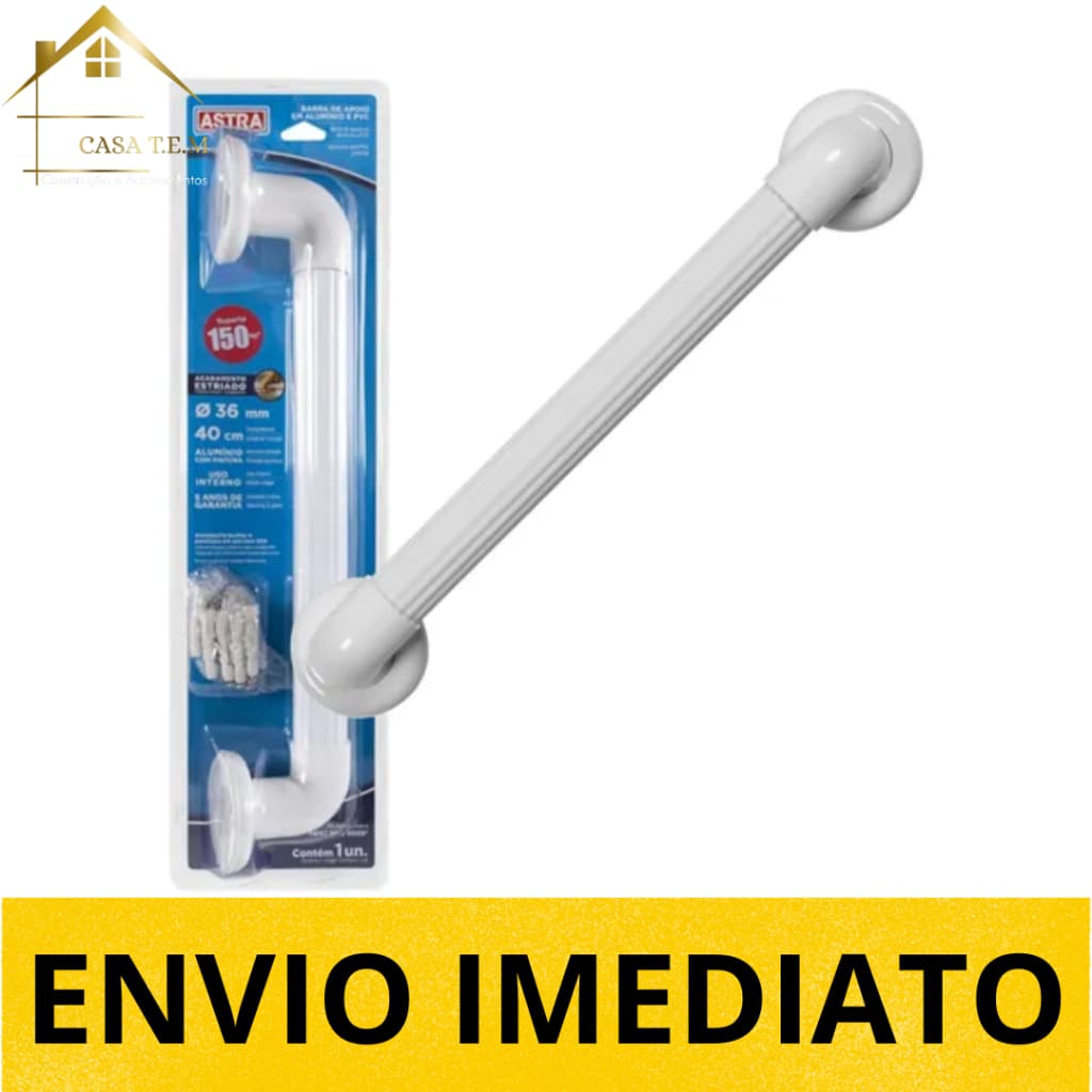 Barra de Apoio Reta em PVC Branca 150kg | Astra