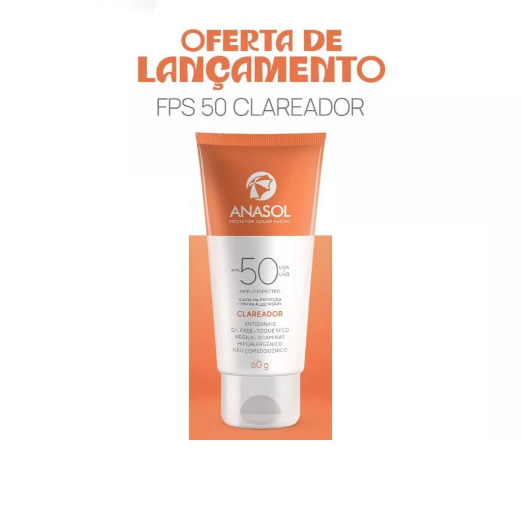 Protetor Solar Facial Anasol CLAREADOR FPS 50 Toque Seco - 60g