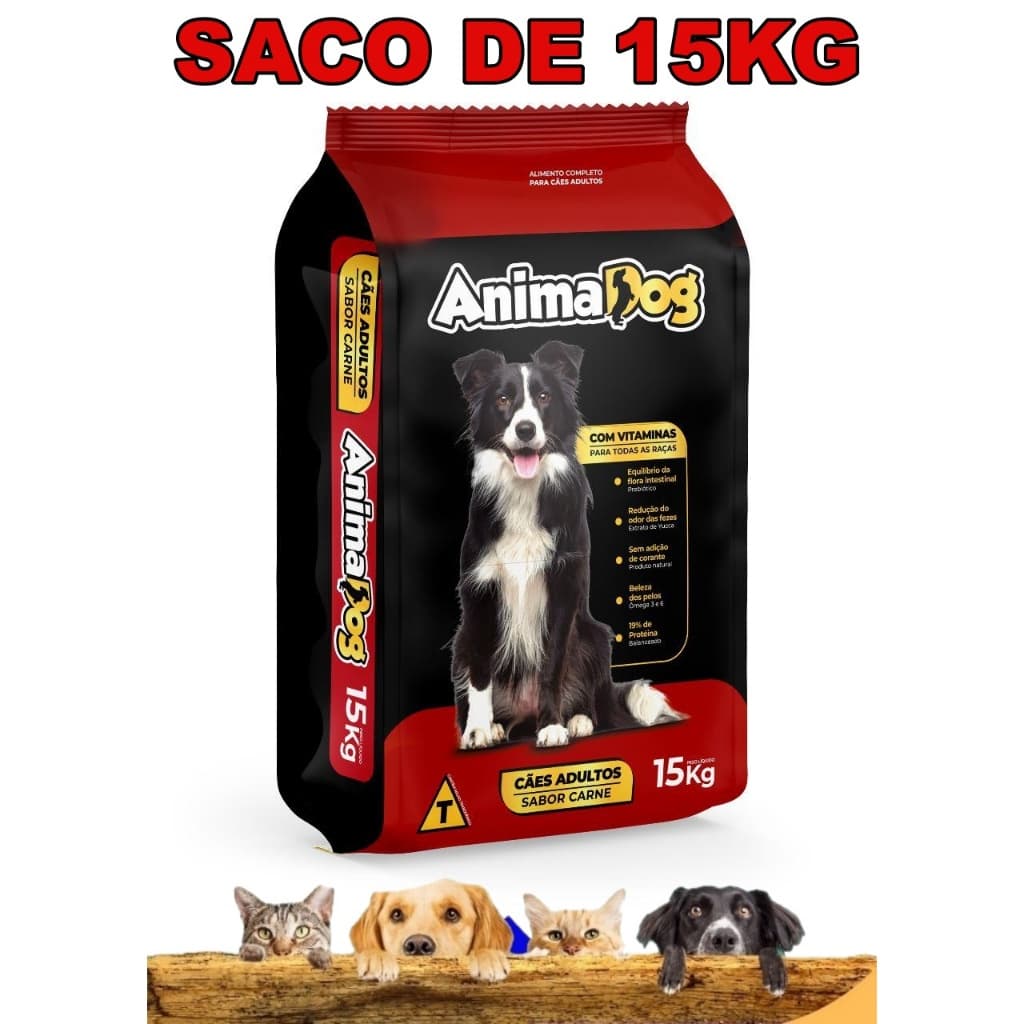 Ração Para Cachorro 15Kg AnimaDog Carne Para Cães Adultos de Todas As Raças