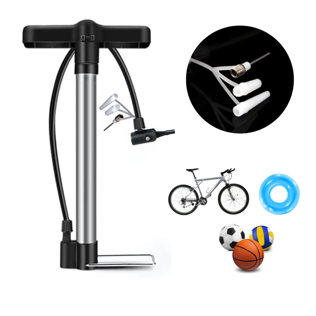 Bomba de Ar Metal Para Encher Pneu Bicicleta Bolas e Boia 30cm Portátil Forte Compacta Cor Prata