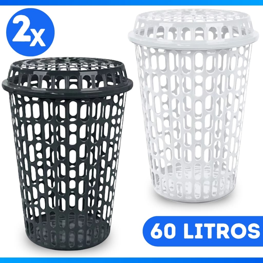 Cesto de Roupas Telado 60 Litros Com Tampa Preto ou Branco - OFERTA