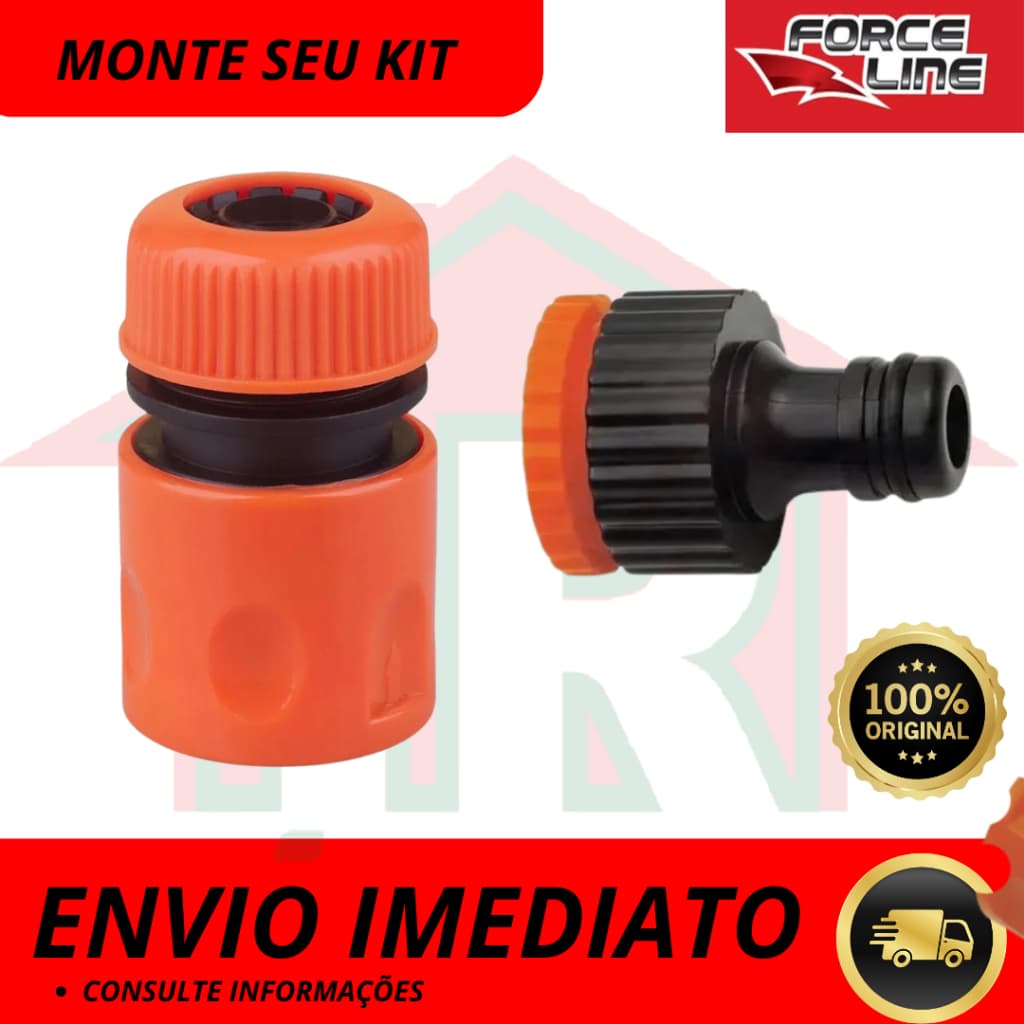 Engate Rápido Macho Fêmea Forceline 1/2-3/4 Adaptador Emenda Mangueira Esguicho