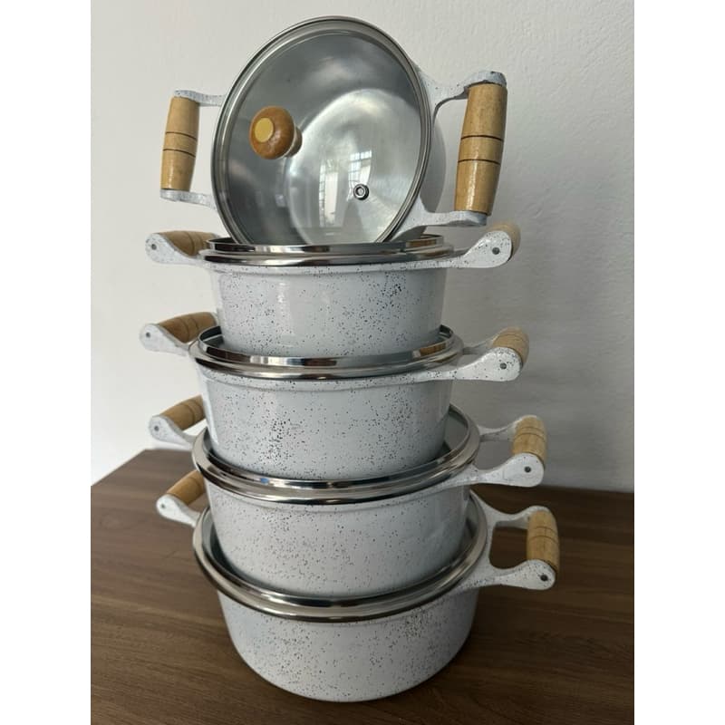 Jogo de Panelas Alumínio Fundido Grosso Branco com Tampas de Vidro